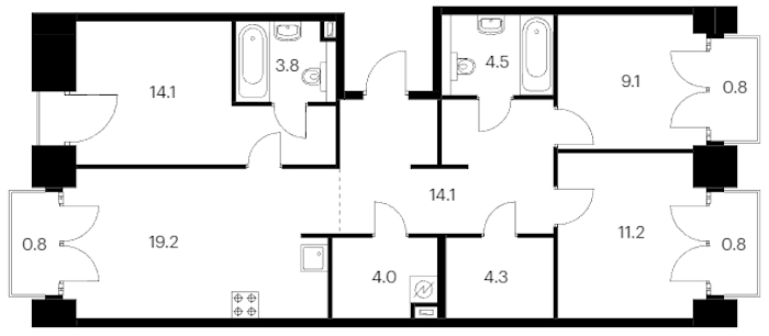 3-комнатная квартира 86.7 м², 5/7 эт., ЖК «Лермонтовский 54»